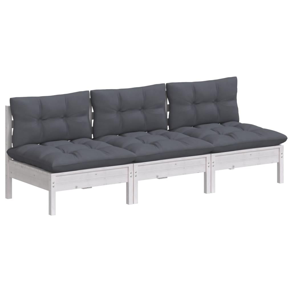 3-Seater Garden Sofa with Anthracite Cushions Solid Pinewood