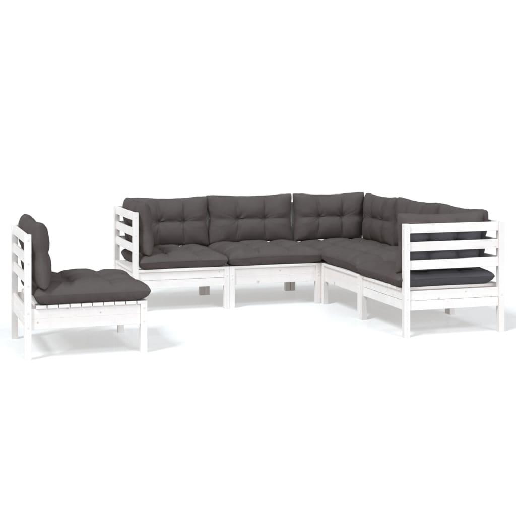 5 Piece Garden Lounge Set with Cushions White Pinewood