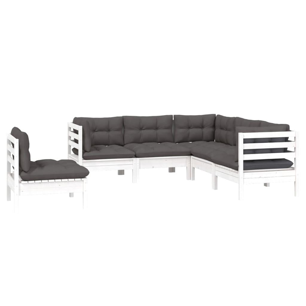 5 Piece Garden Lounge Set with Cushions White Pinewood