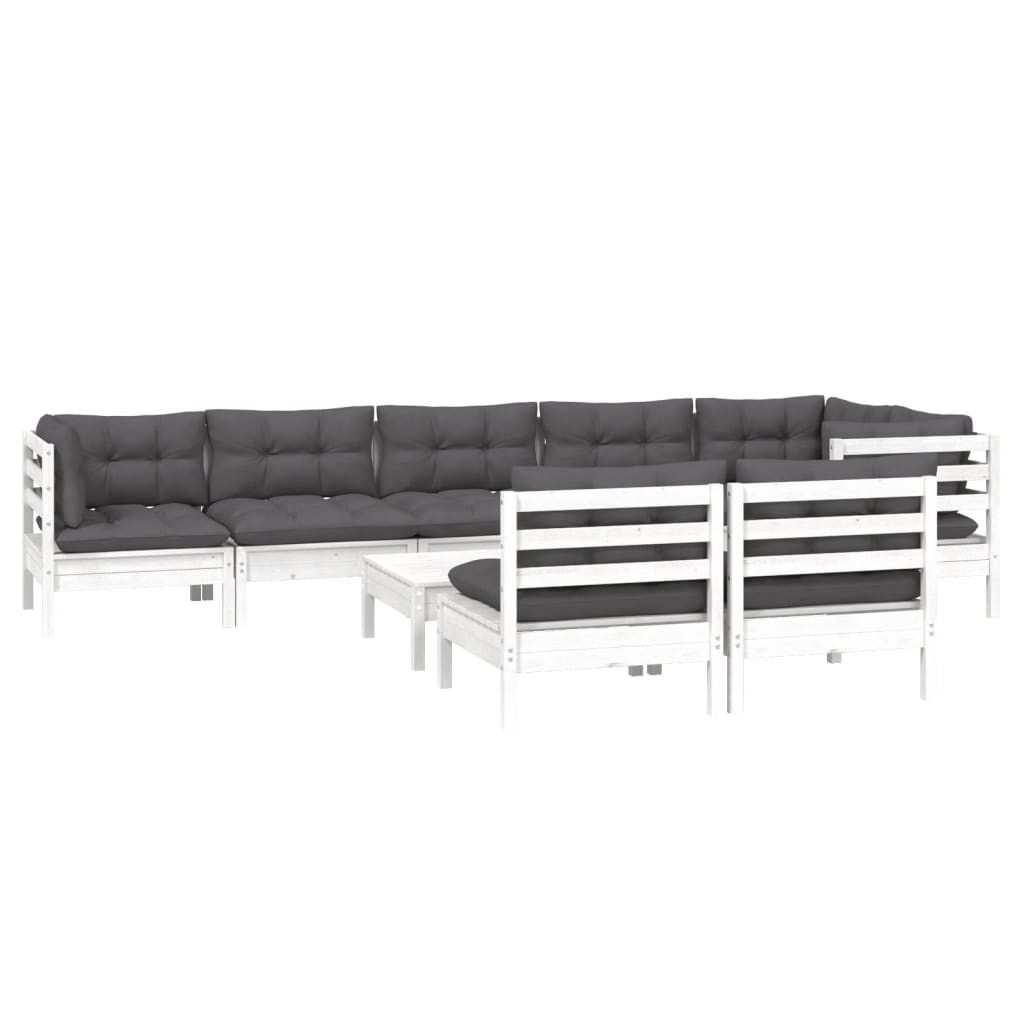 9 Piece Garden Lounge Set with Cushions White Solid Pinewood