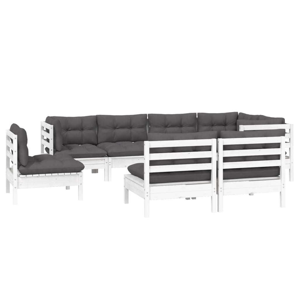 8 Piece Garden Lounge Set with Cushions White Solid Pinewood