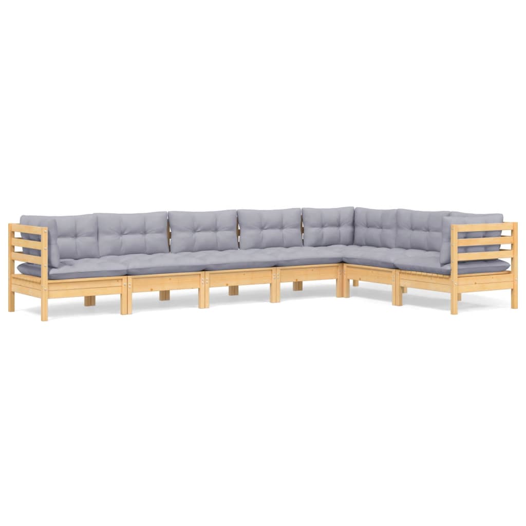 7 Piece Garden Lounge Set with Grey Cushions Solid Pinewood