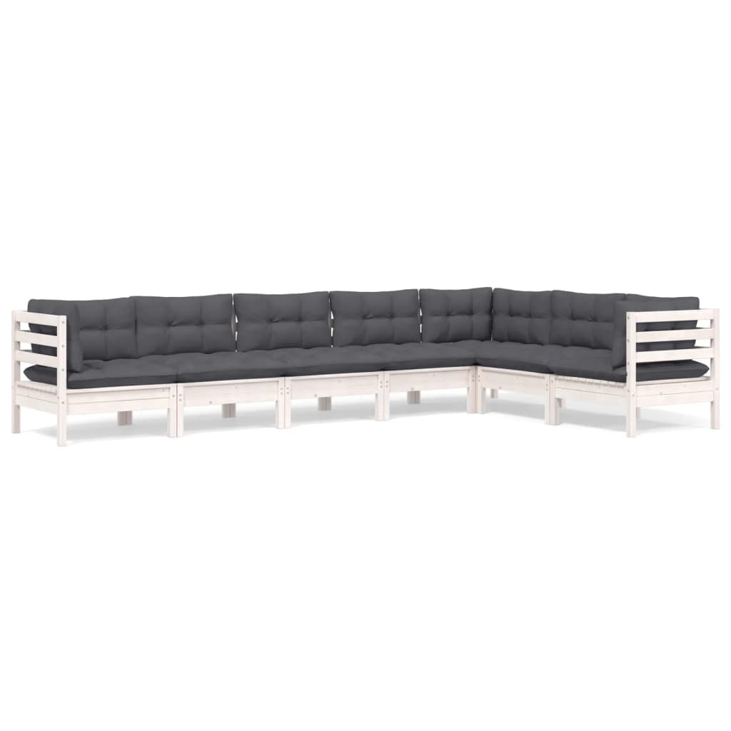 7 Piece Garden Lounge Set with Cushions White Solid Pinewood