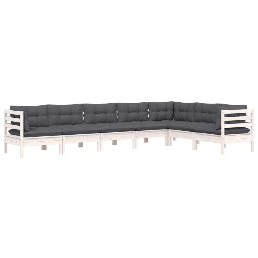 7 Piece Garden Lounge Set with Cushions White Solid Pinewood