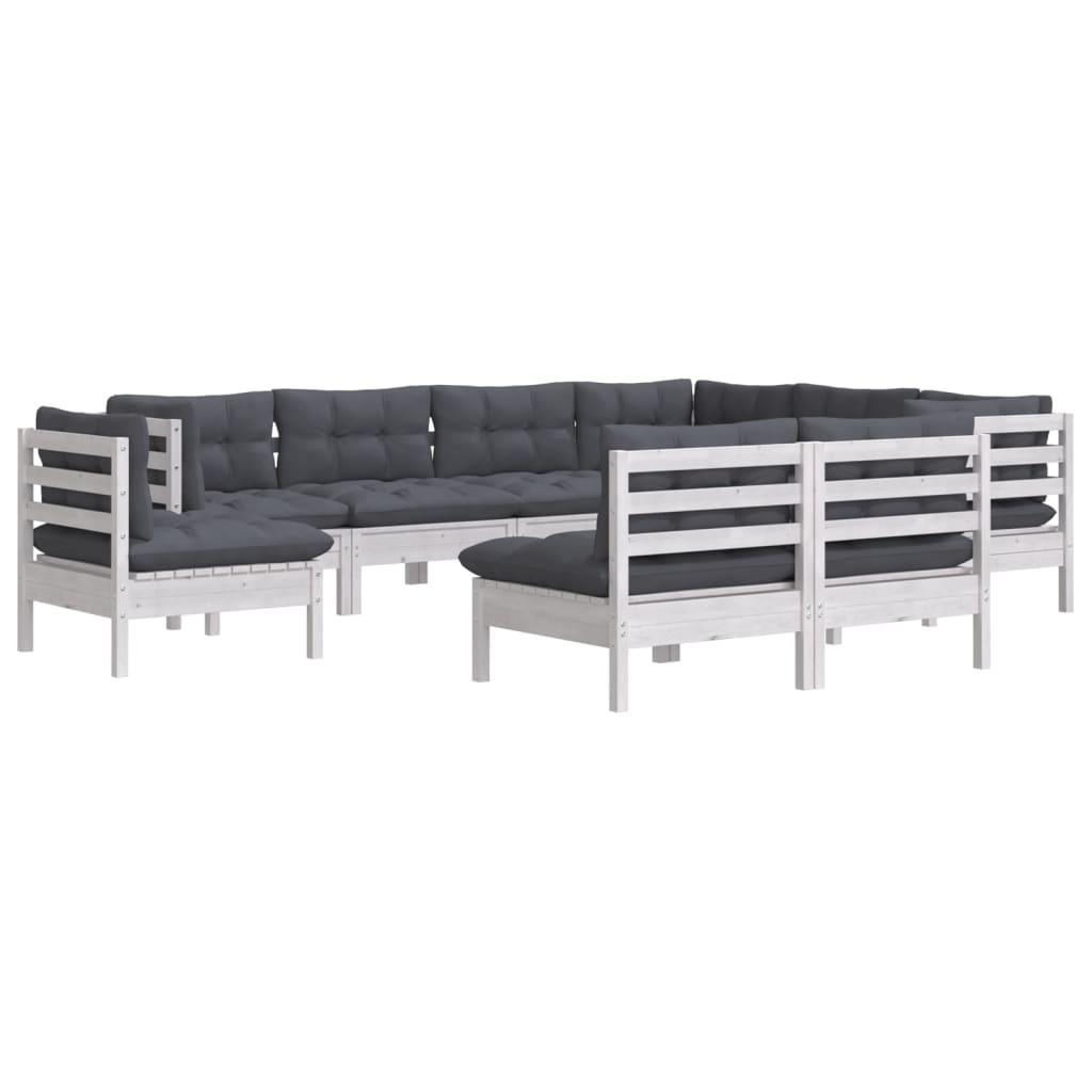 9 Piece Garden Lounge Set with Cushions White Solid Pinewood