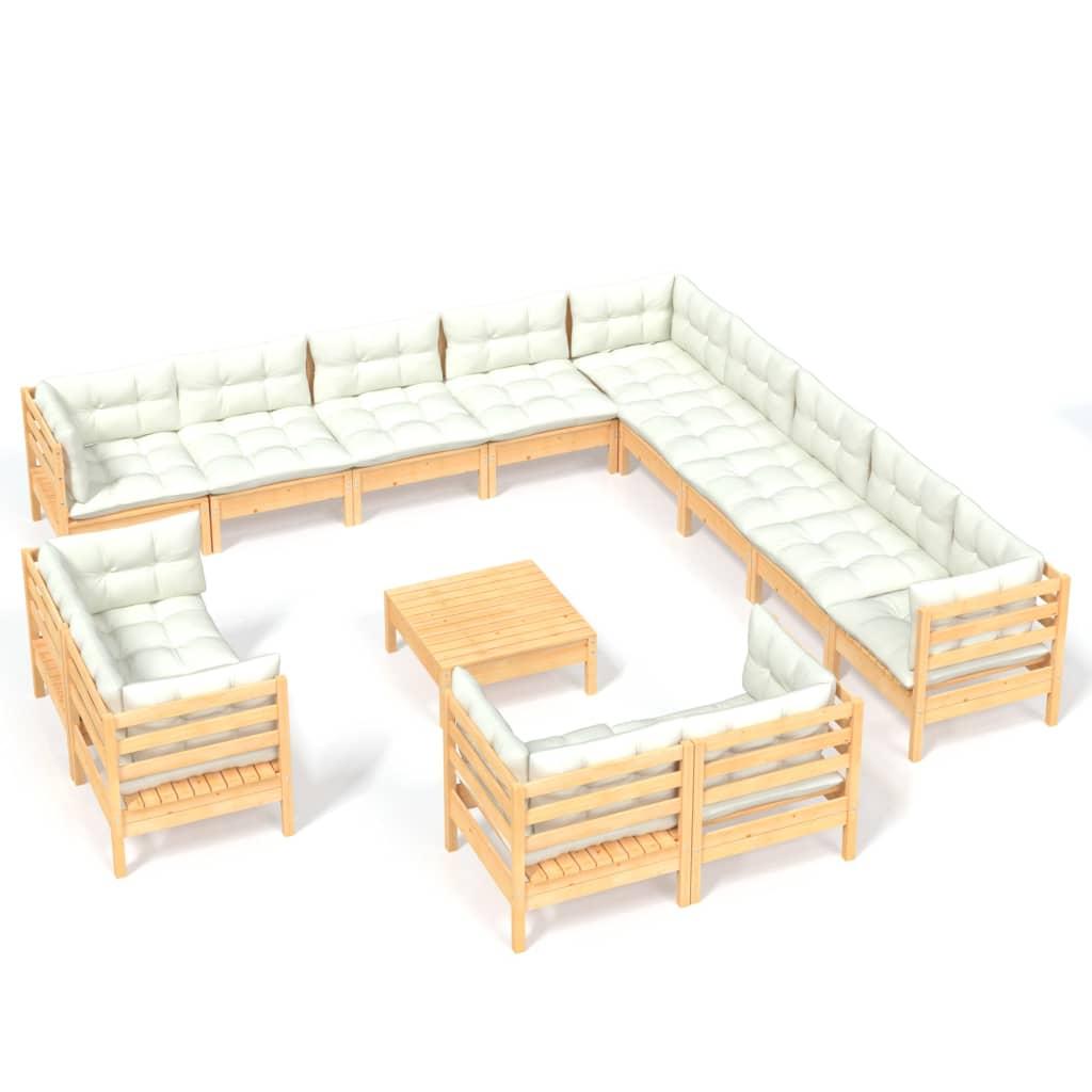 14 Piece Garden Lounge Set with Cream Cushions Solid Pinewood
