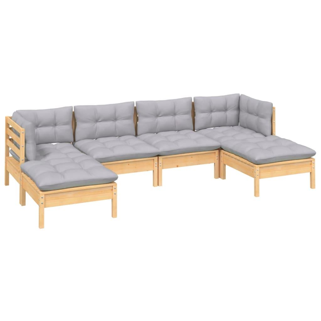 6 Piece Garden Lounge Set with Grey Cushions Pinewood