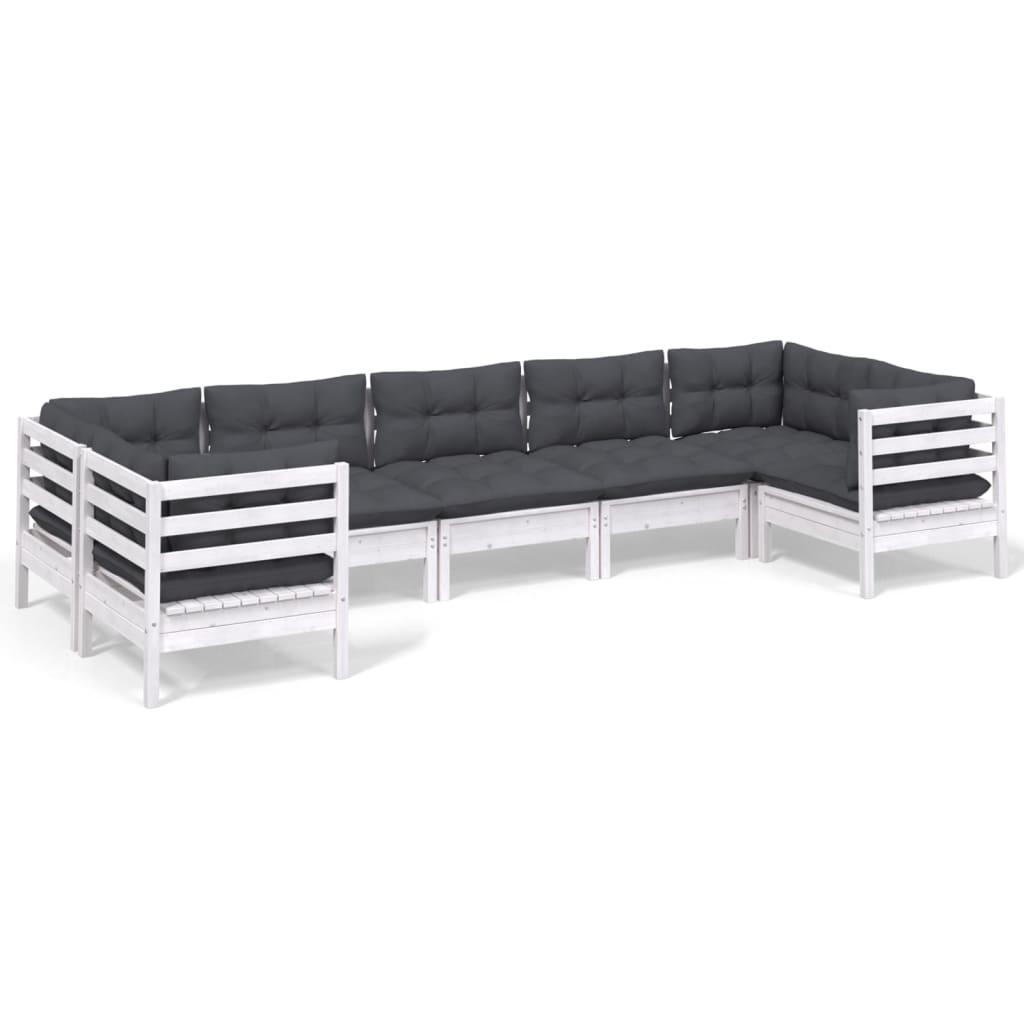 7 Piece Garden Lounge Set with Cushions White Pinewood