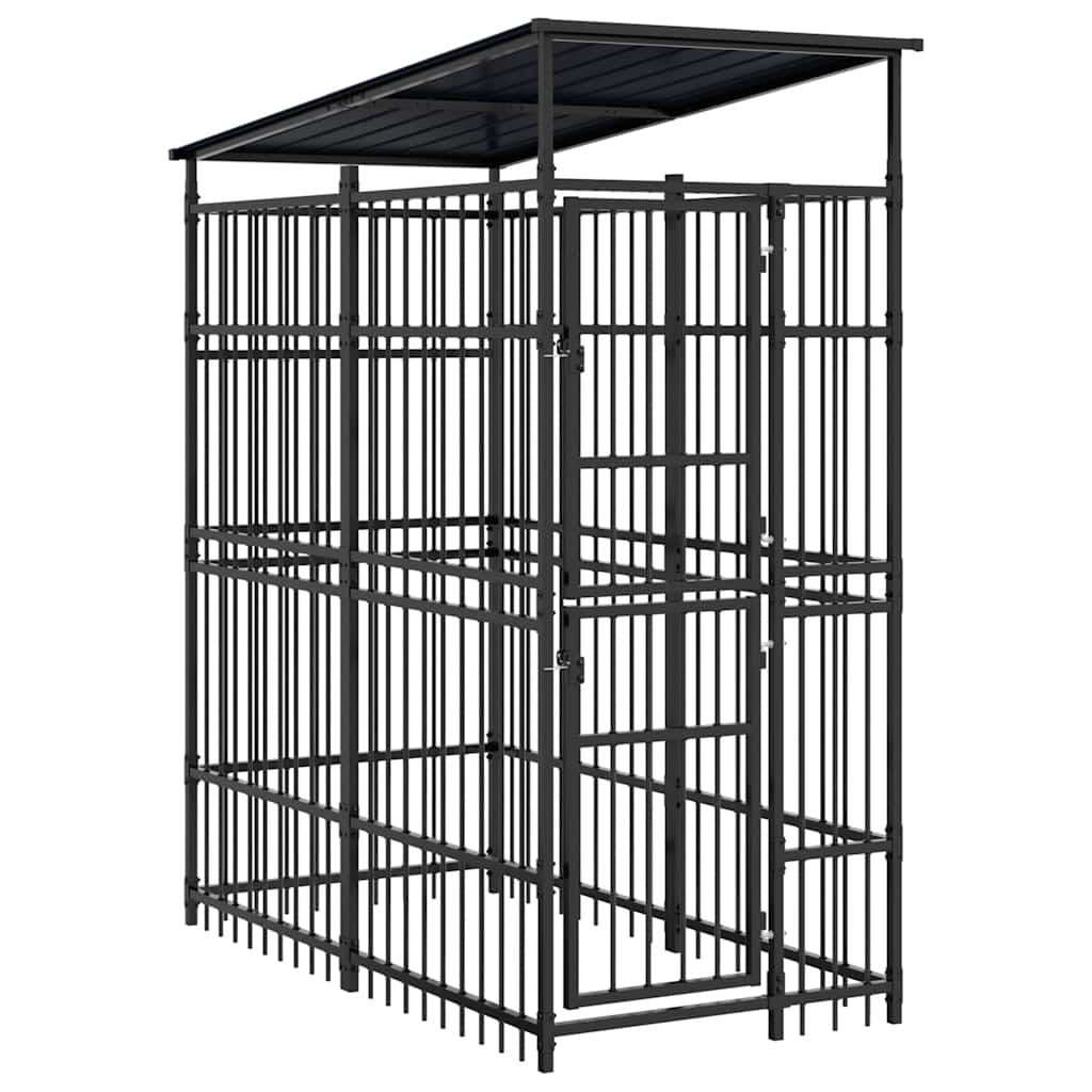 Outdoor Dog Kennel with Roof Steel 1.84 m²