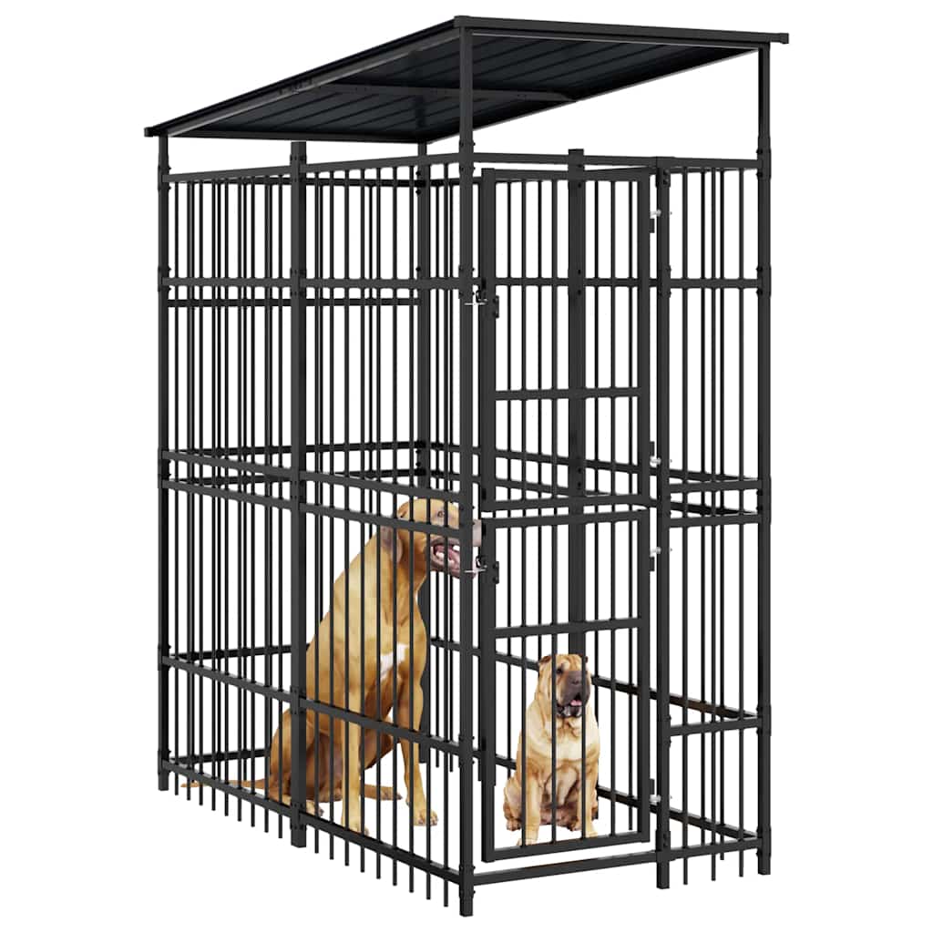 Outdoor Dog Kennel with Roof Steel 1.84 m²