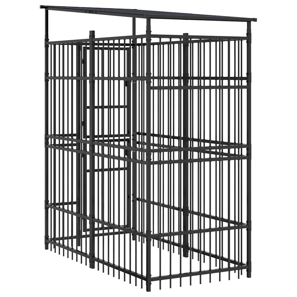 Outdoor Dog Kennel with Roof Steel 1.84 m²