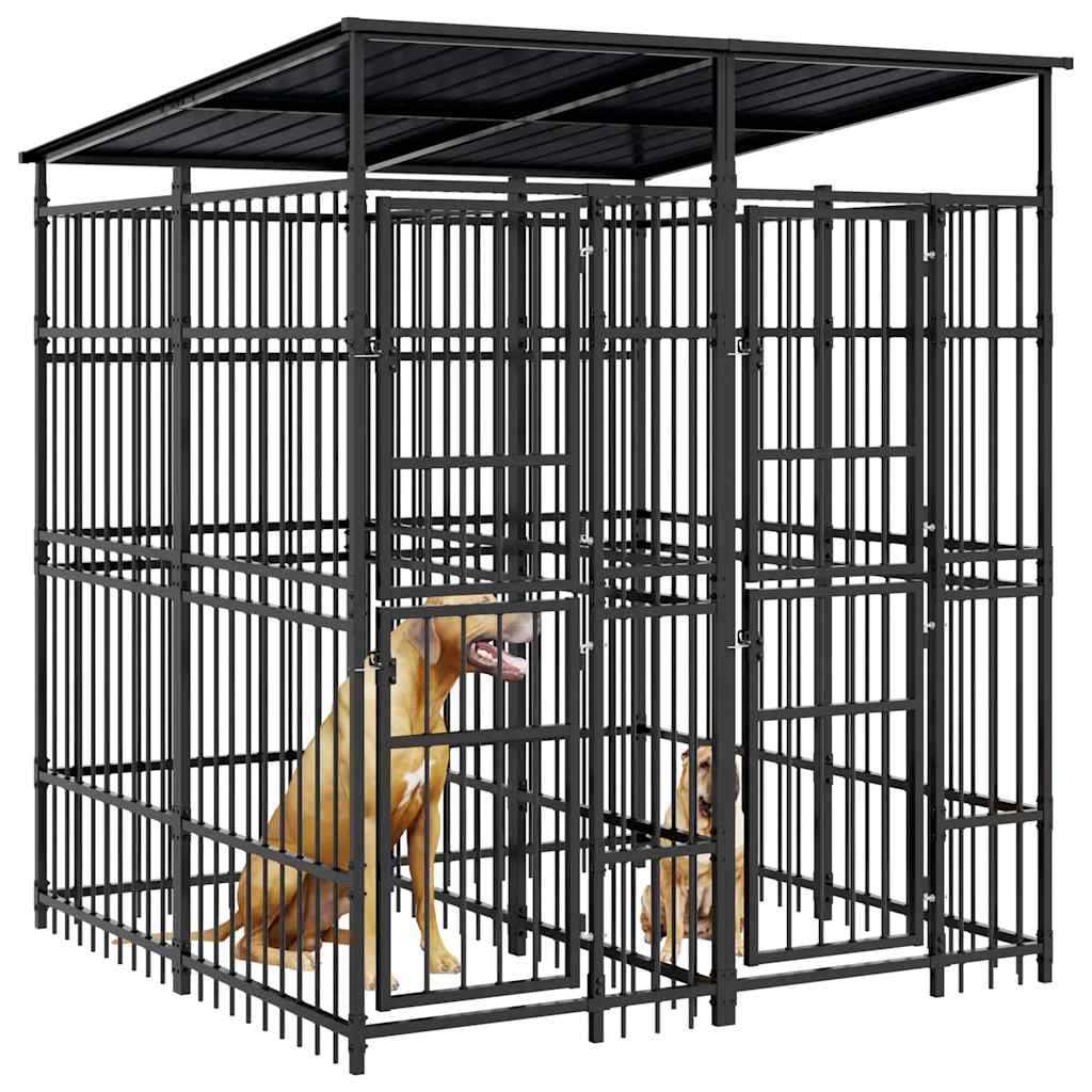 Outdoor Dog Kennel with Roof Steel 3,69 m²