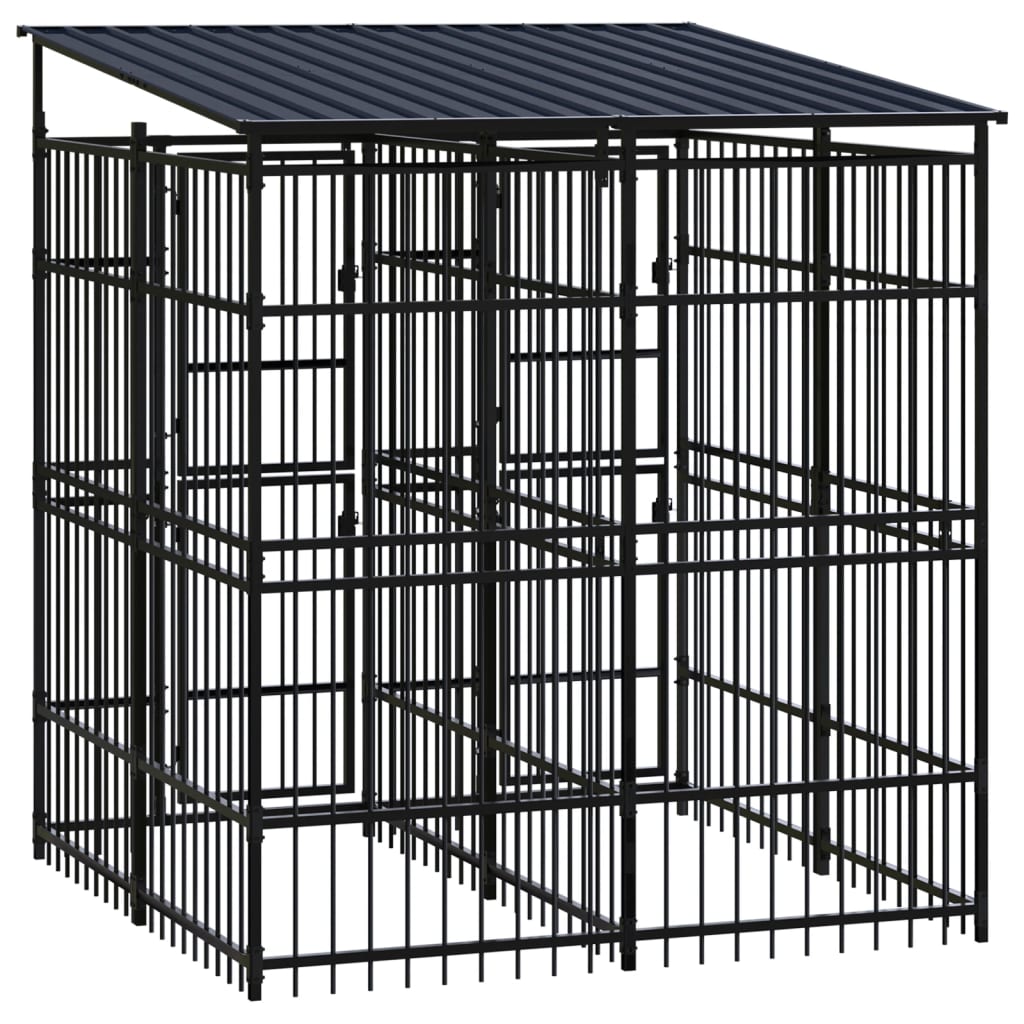 Outdoor Dog Kennel with Roof Steel 3,69 m²