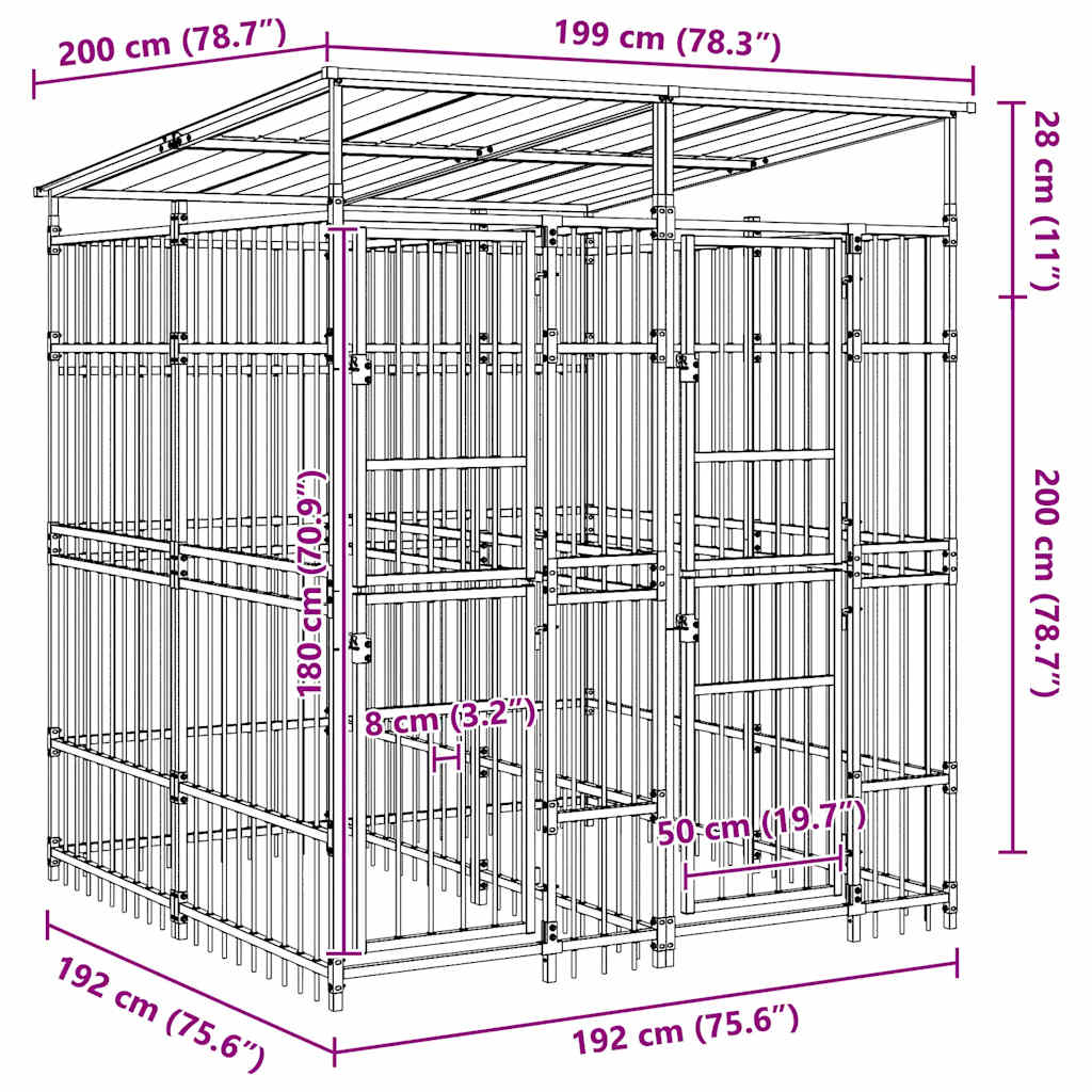 Outdoor Dog Kennel with Roof Steel 3.69 m²
