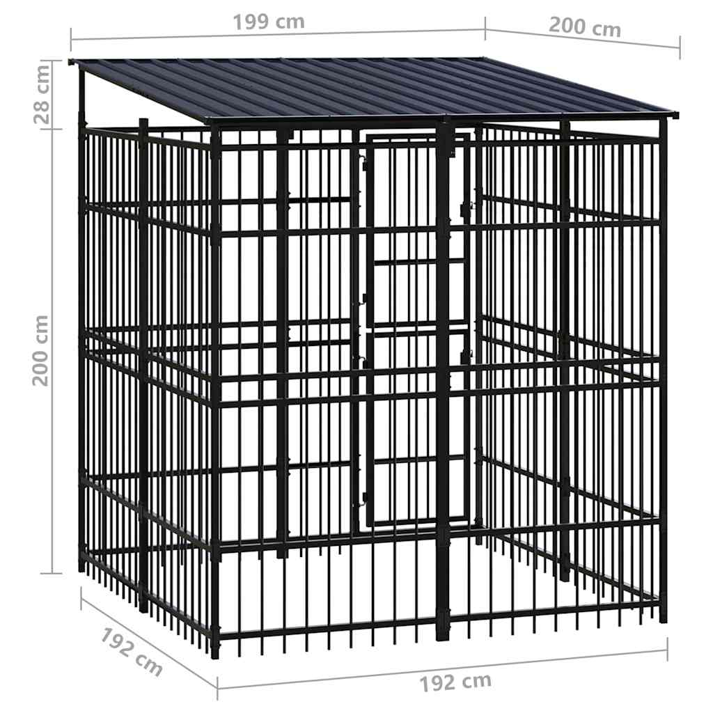 Outdoor Dog Kennel with Roof Steel 3,69 m²