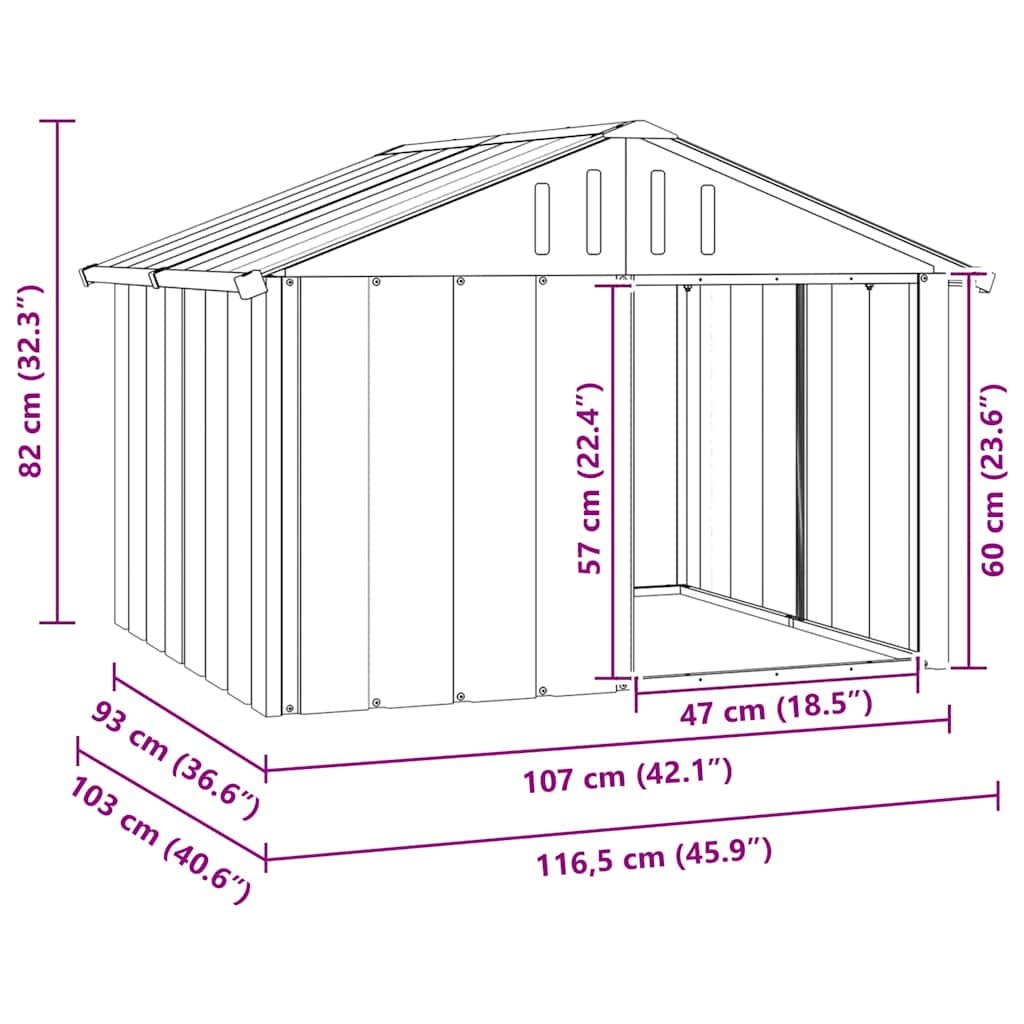 Dog House Grey 116.5x103x81.5 cm Galvanised Steel