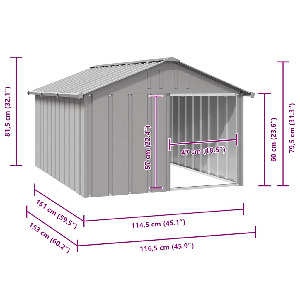 Dog House Grey 116.5x153x81.5 cm Galvanised Steel