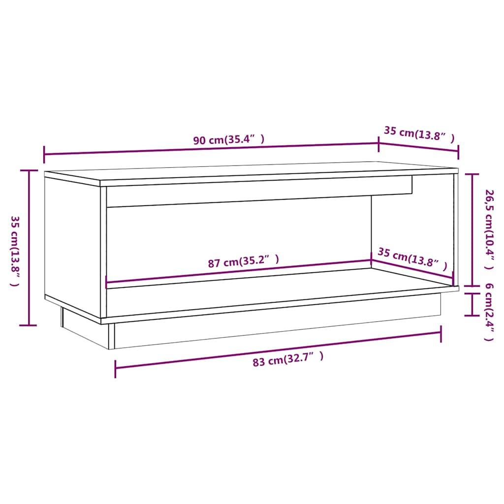 TV Cabinet 90x35x35 cm Solid Wood Pine