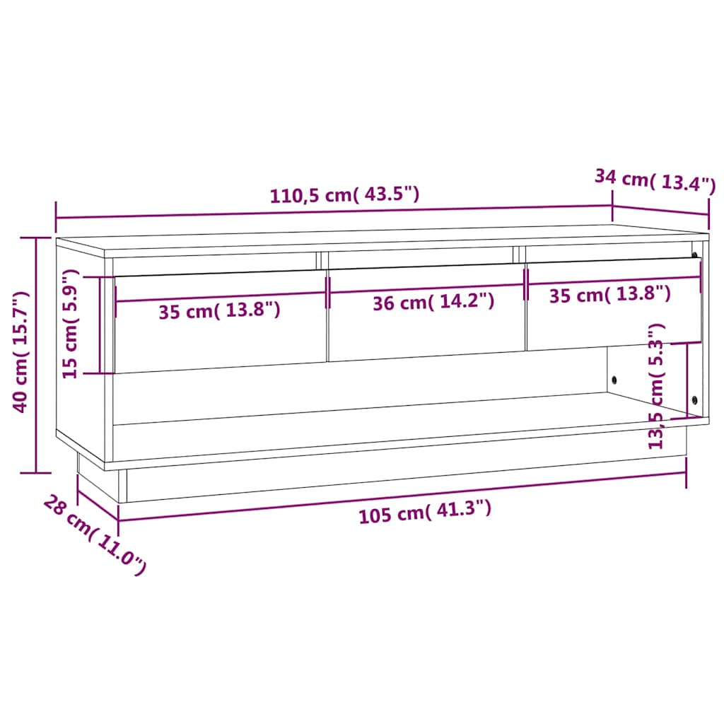 TV Cabinet 110.5x34x40 cm Solid Wood Pine