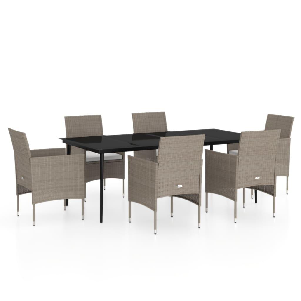 7 Piece Garden Dining Set with Cushions Beige and Black