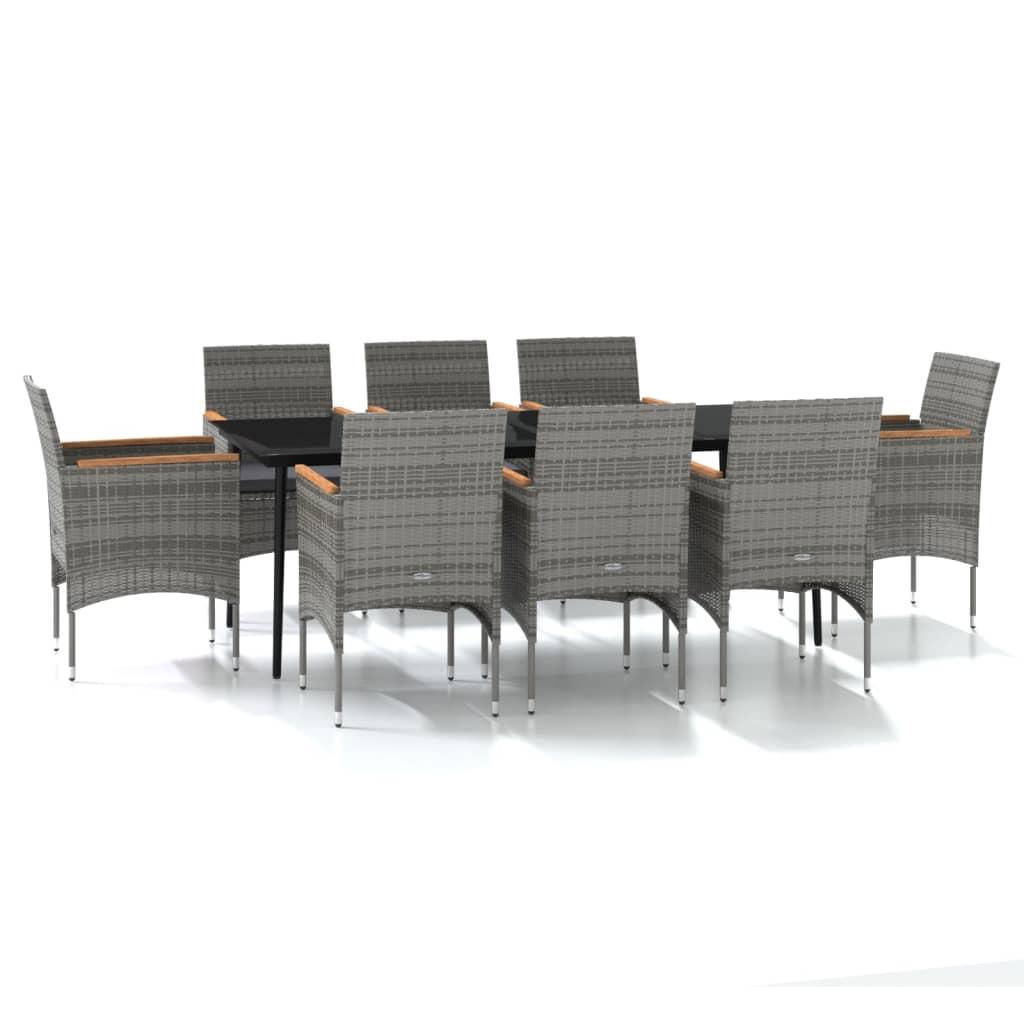 9 Piece Garden Dining Set with Cushions Grey and Black