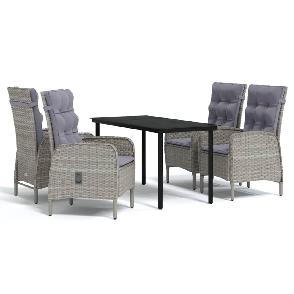 5 Piece Outdoor Dining Set with Cushions Grey and Black