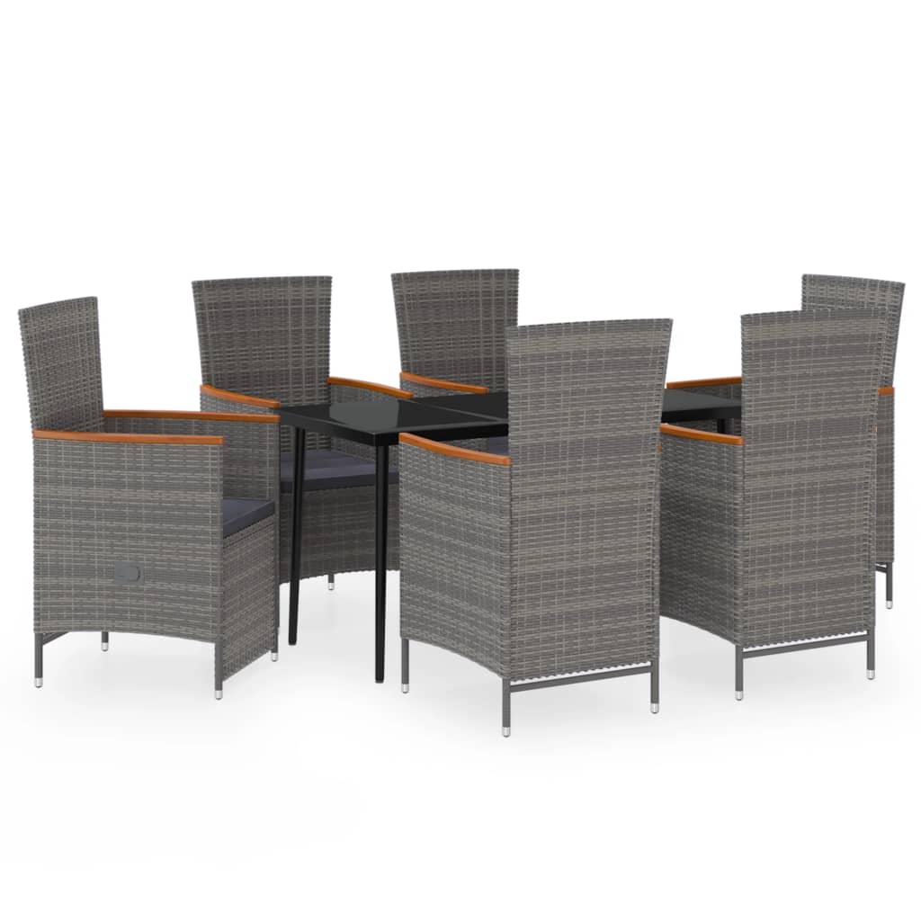 7 Piece Garden Dining Set with Cushions Grey
