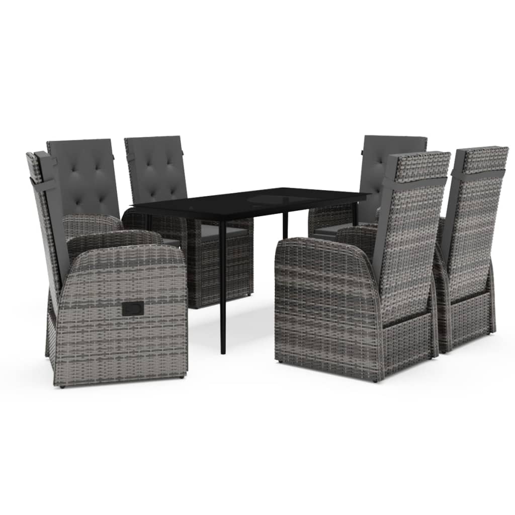7 Piece Garden Dining Set with Cushions Grey