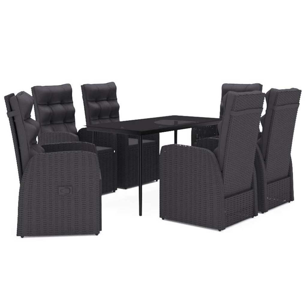 7 Piece Garden Dining Set with Cushions Black
