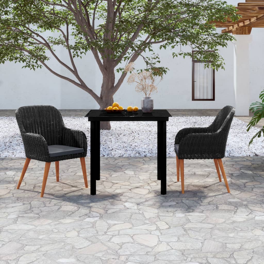 3 Piece Garden Dining Set with Cushions Black