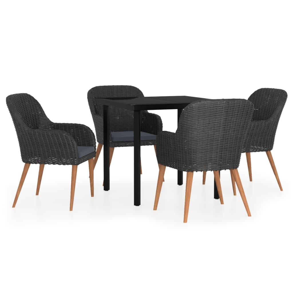 5 Piece Garden Dining Set with Cushions Black