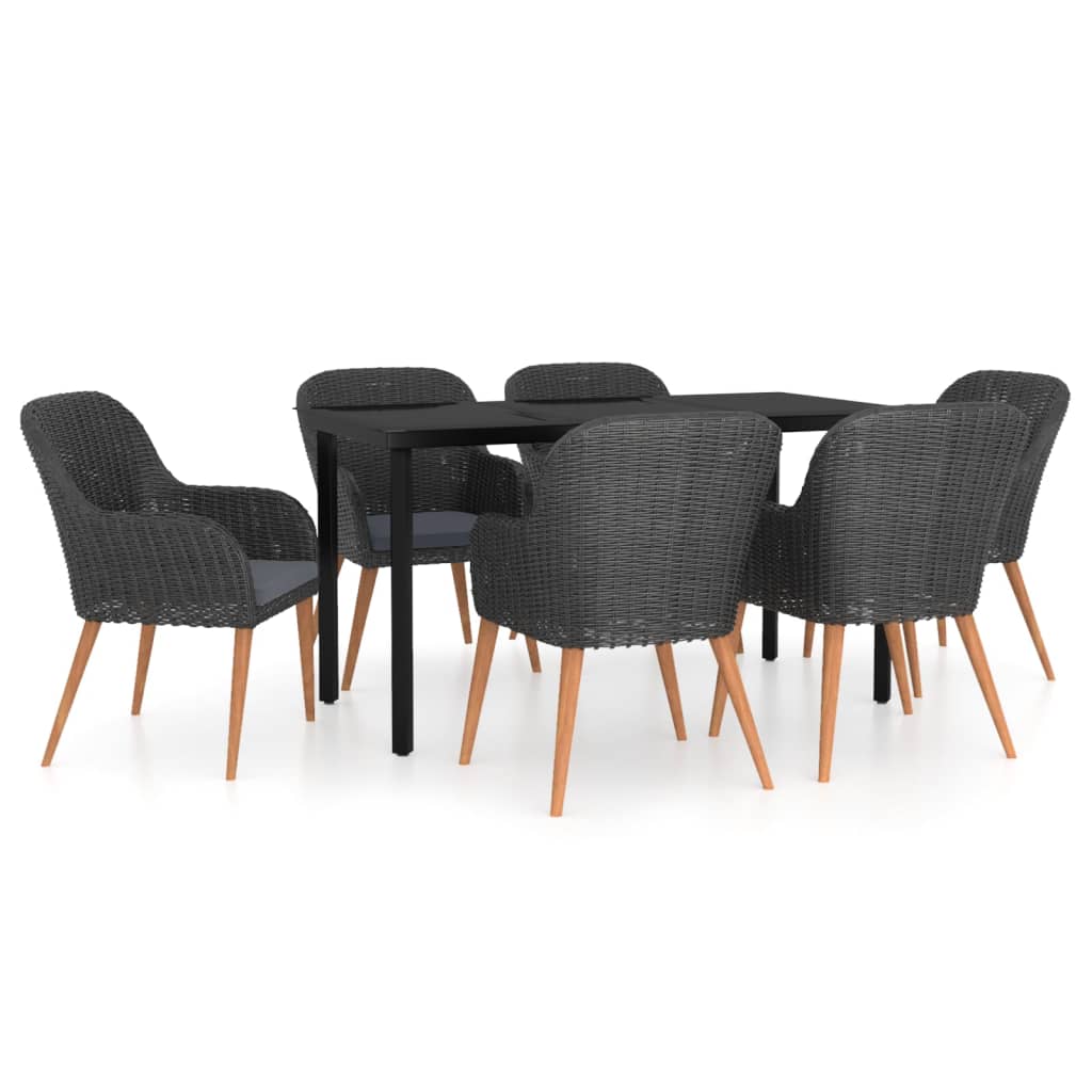 7 Piece Garden Dining Set with Cushions Black