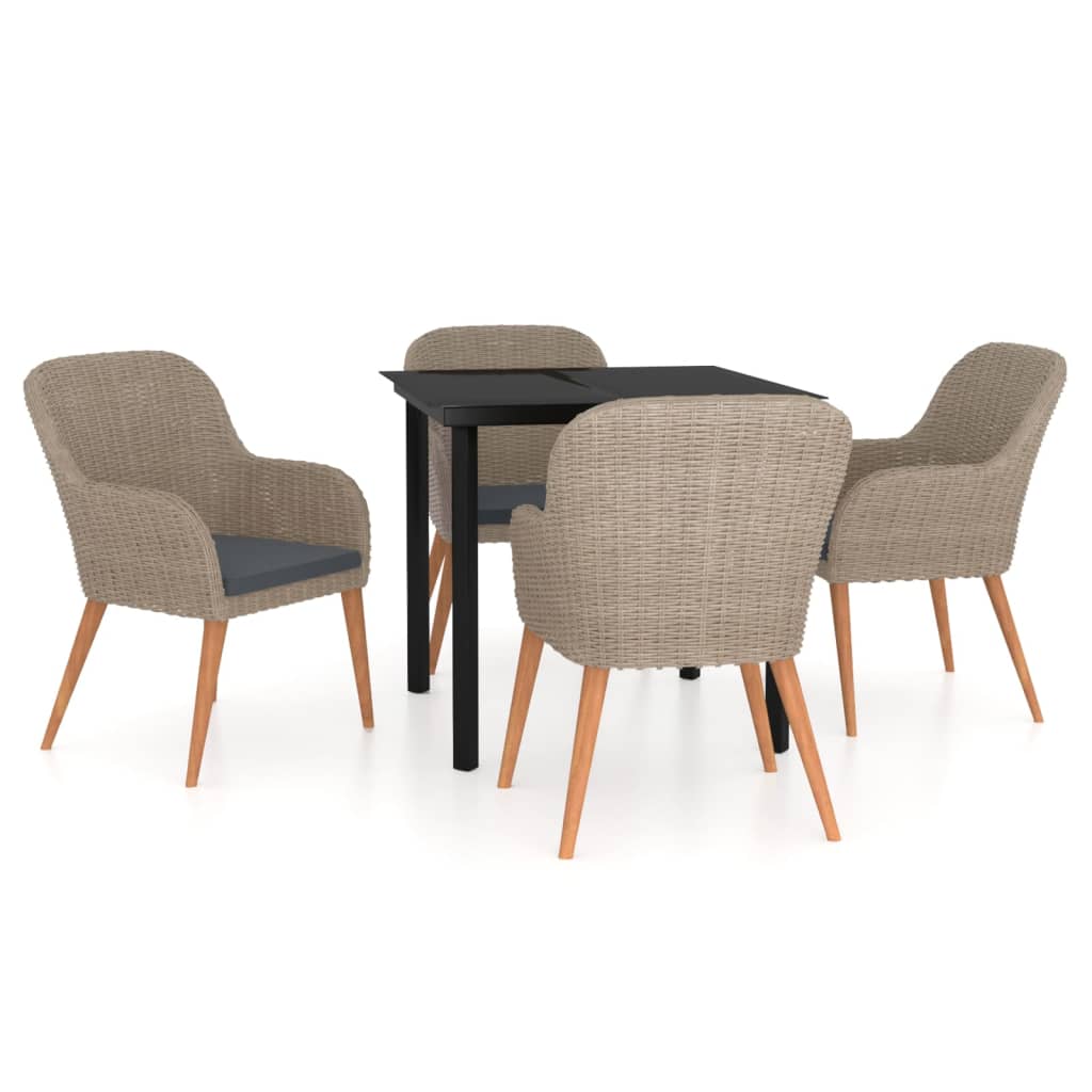 5 Piece Garden Dining Set with Cushions Brown