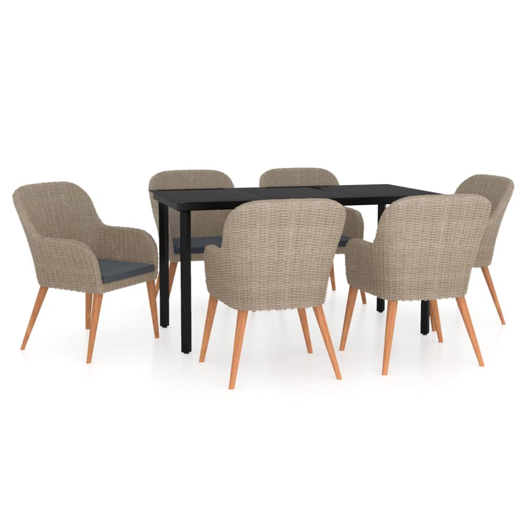 7 Piece Garden Dining Set with Cushions Brown