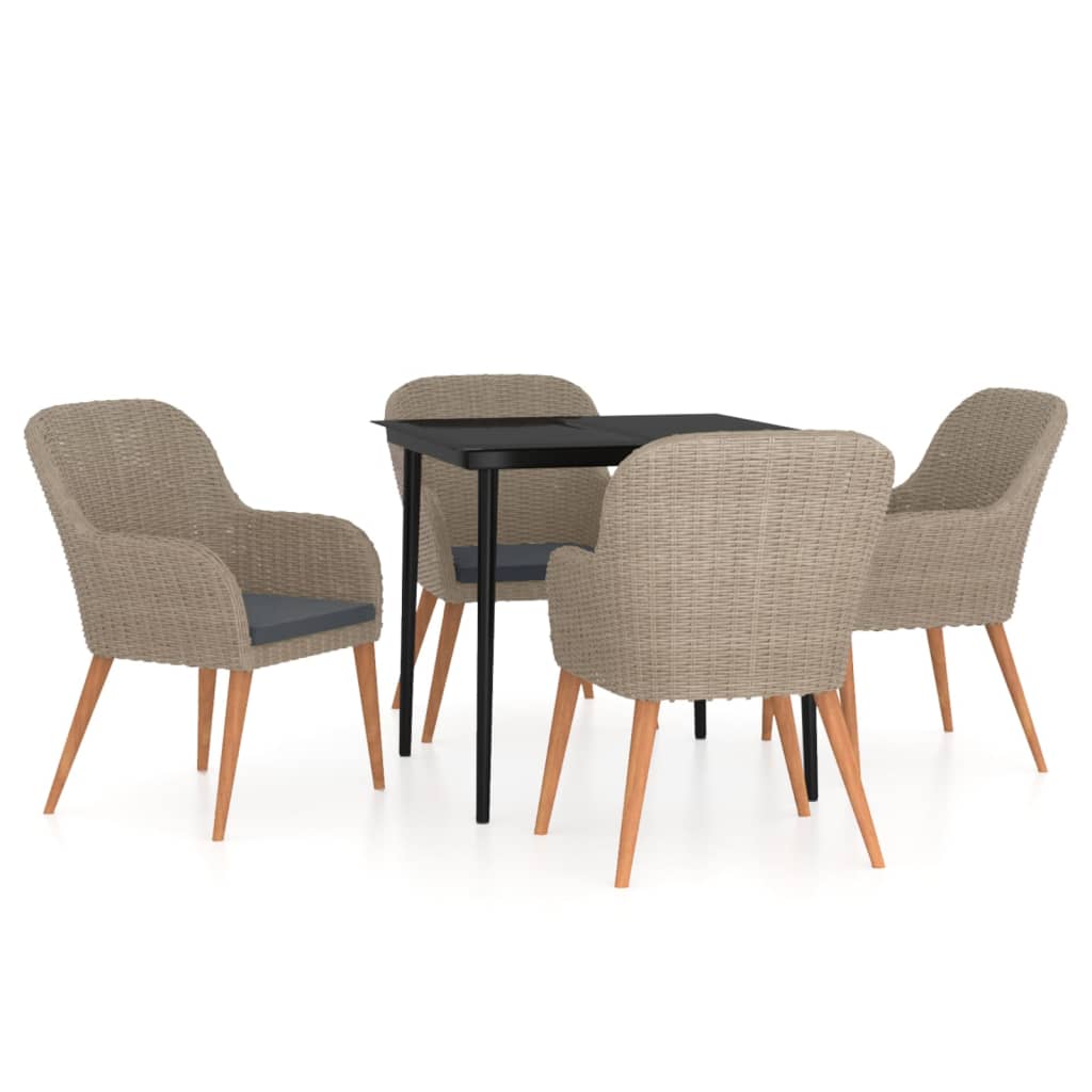 5 Piece Garden Dining Set with Cushions Brown