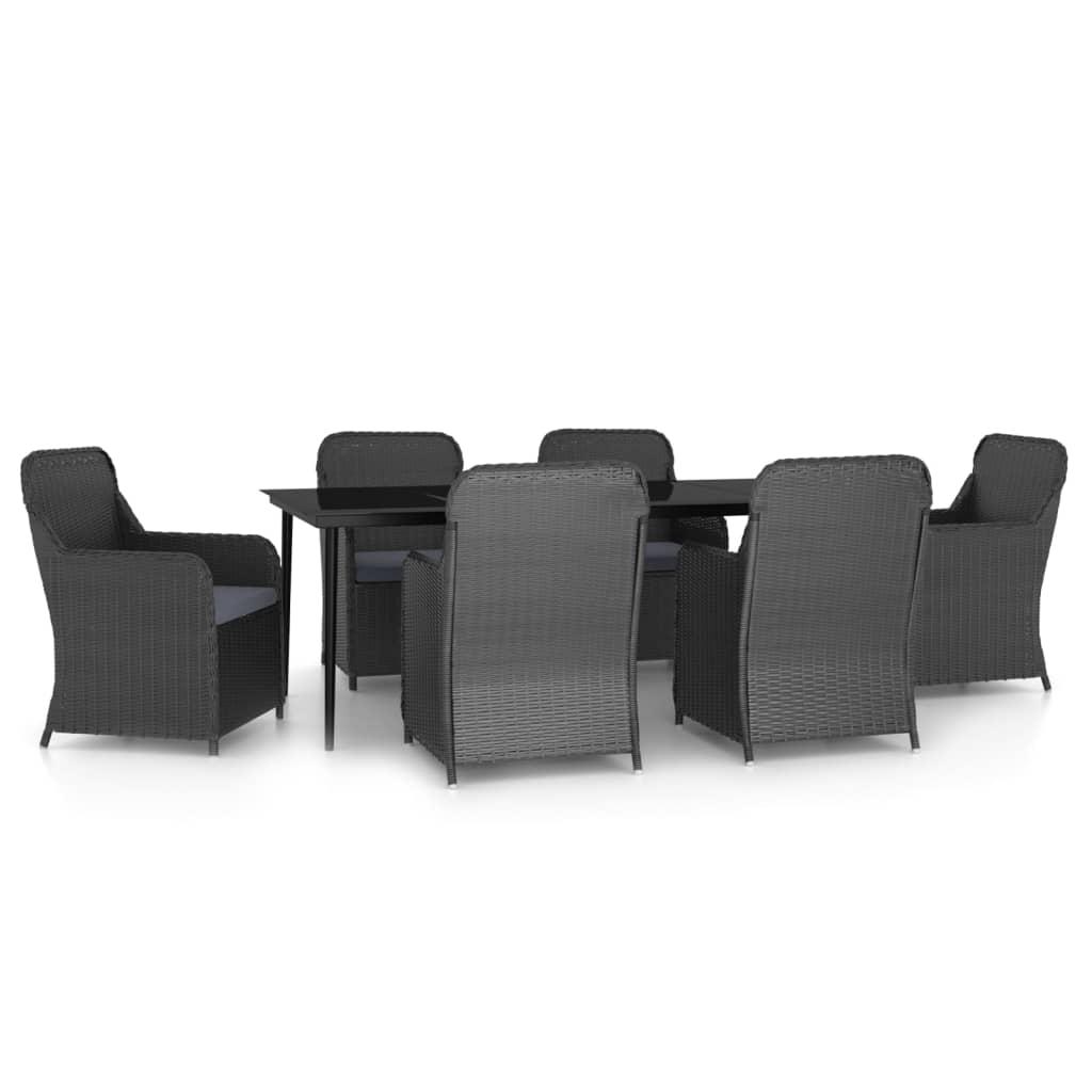 7 Piece Garden Dining Set with Cushions Black