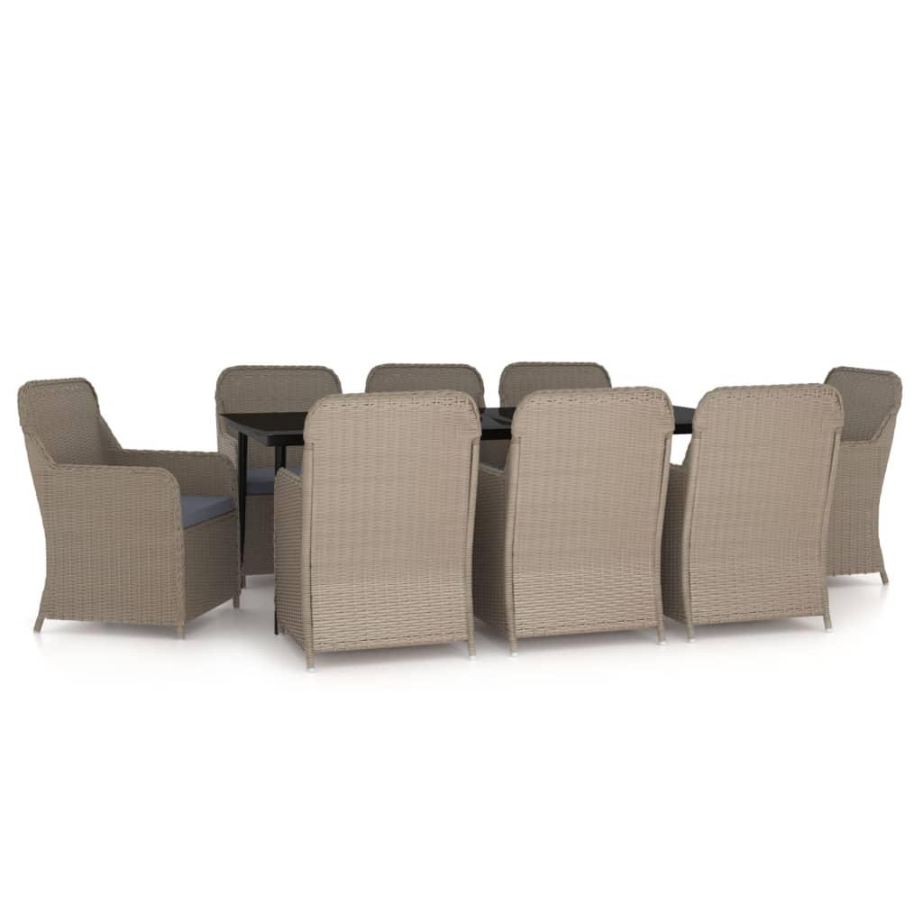 9 Piece Garden Dining Set with Cushions Brown