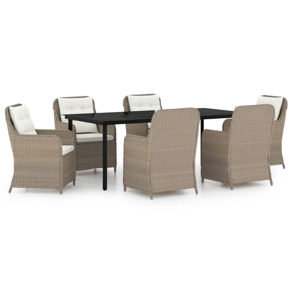 7 Piece Garden Dining Set Brown