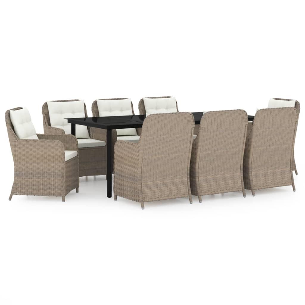 9 Piece Garden Dining Set Brown