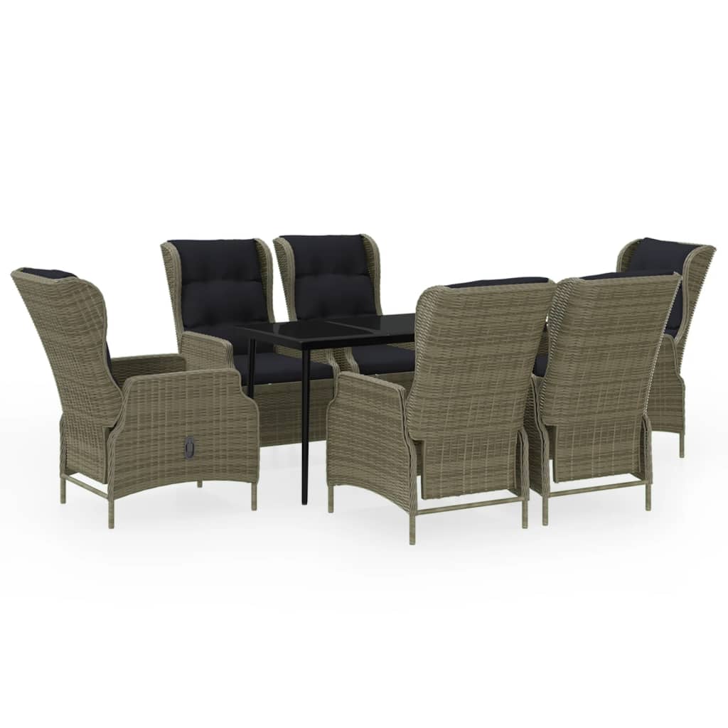 7 Piece Garden Dining Set Brown