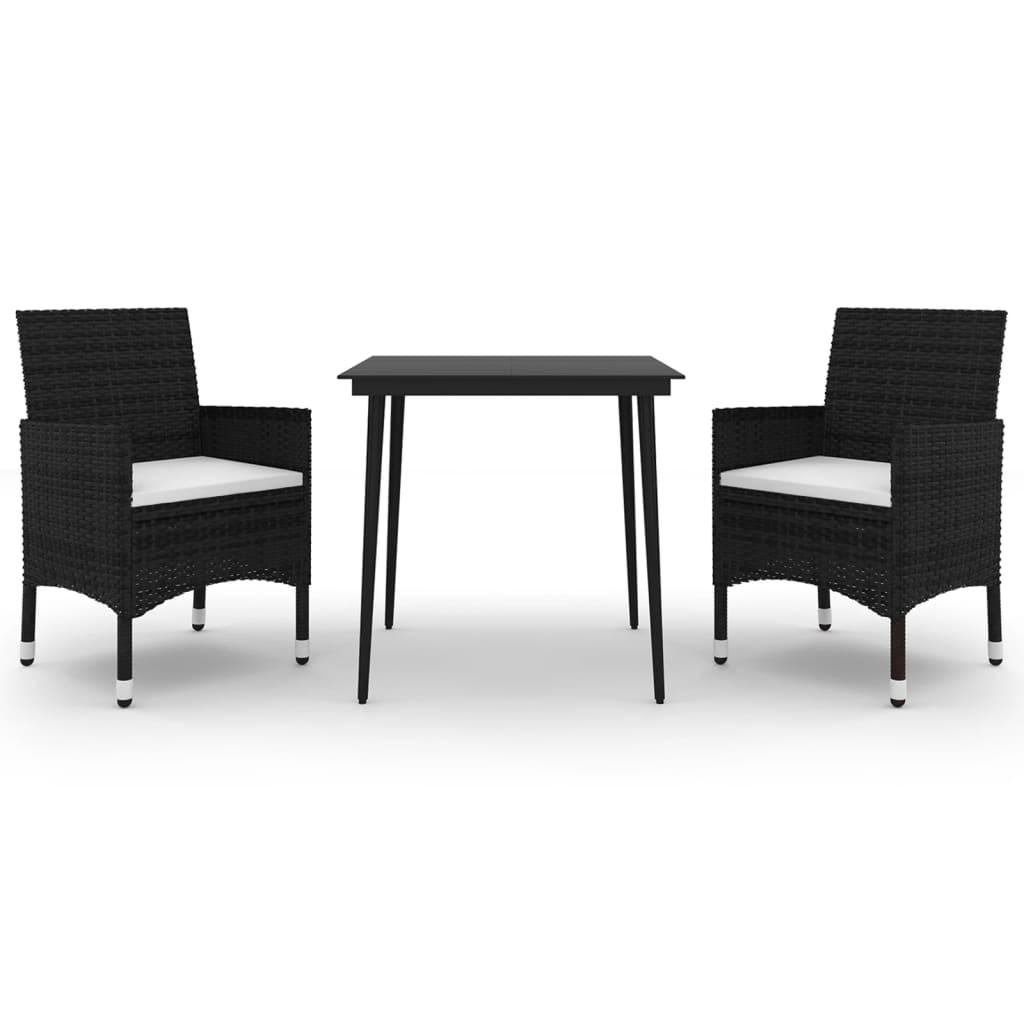 3 Piece Garden Dining Set with Cushions Poly Rattan and Glass