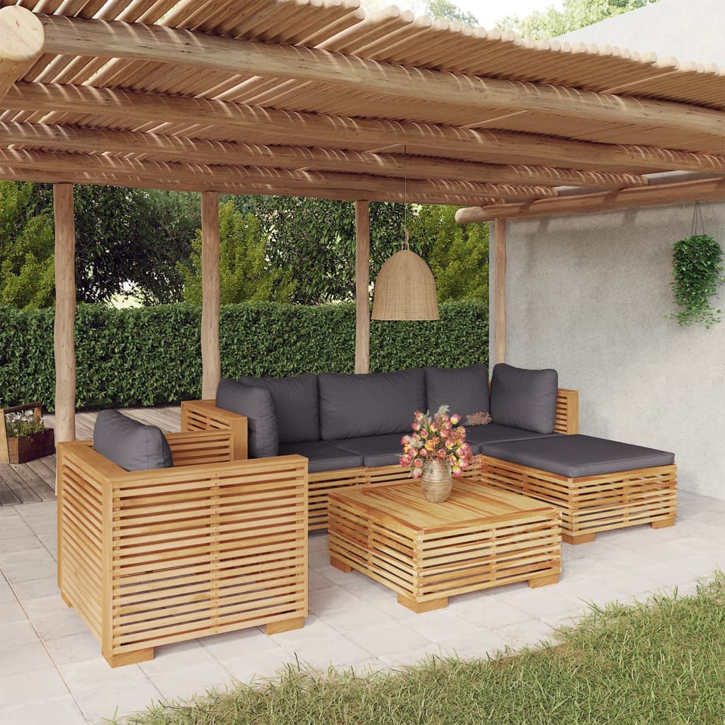6 Piece Garden Lounge Set with Cushions Solid Wood Teak
