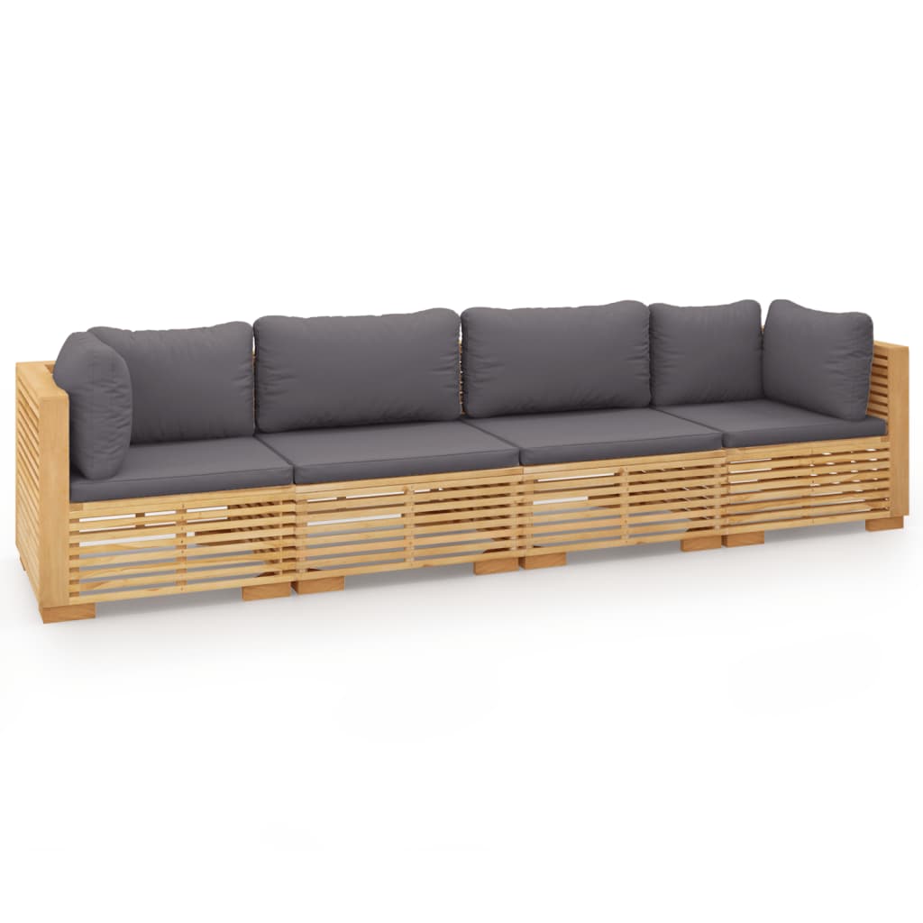 4 Piece Garden Lounge Set with Cushions Solid Wood Teak