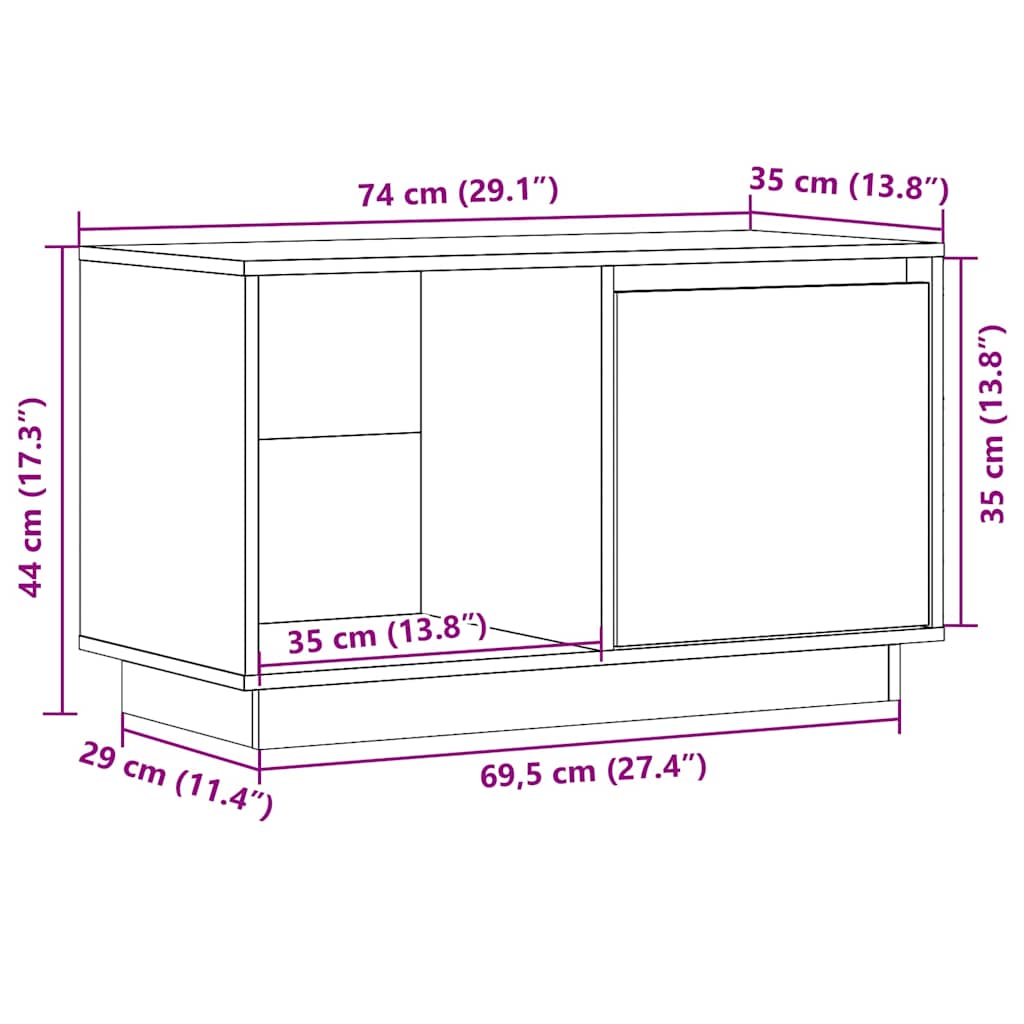 TV Cabinet 74x35x44 cm Solid Wood Pine