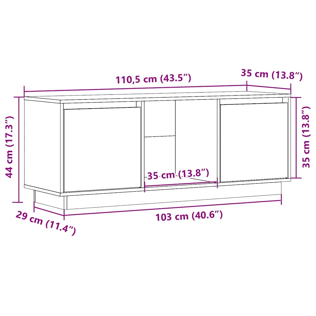 TV Cabinet Honey Brown 110.5x35x44 cm Solid Wood Pine