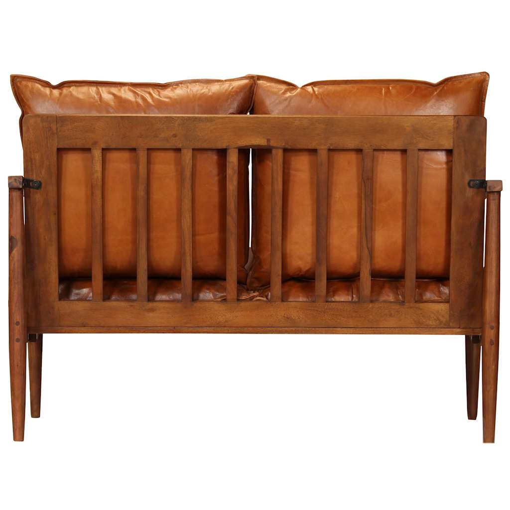 3 Piece Sofa Set Real Leather with Solid Wood Acacia Brown