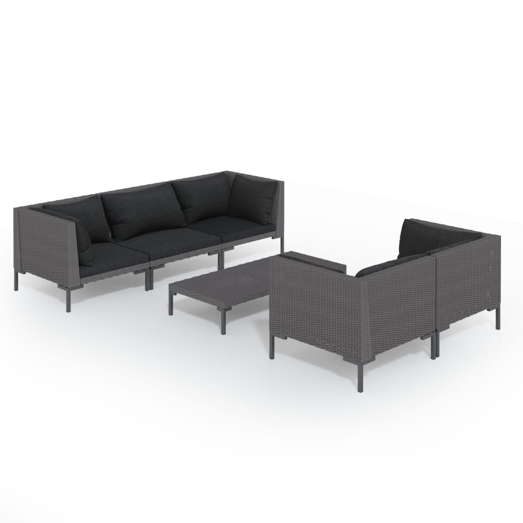 6 Piece Garden Lounge Set with Cushions Poly Rattan Dark Grey