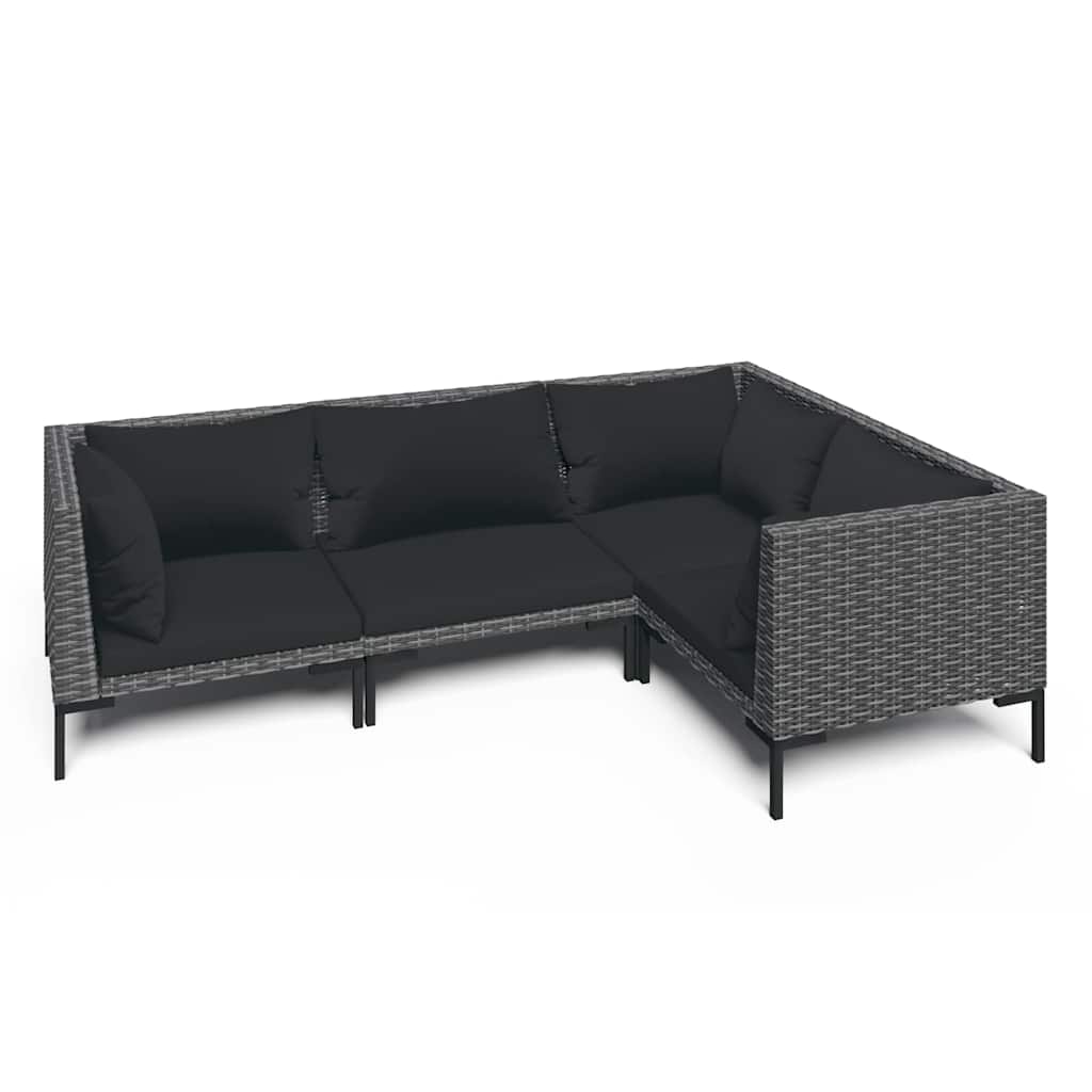 4 Piece Garden Lounge Set with Cushions Poly Rattan Dark Grey