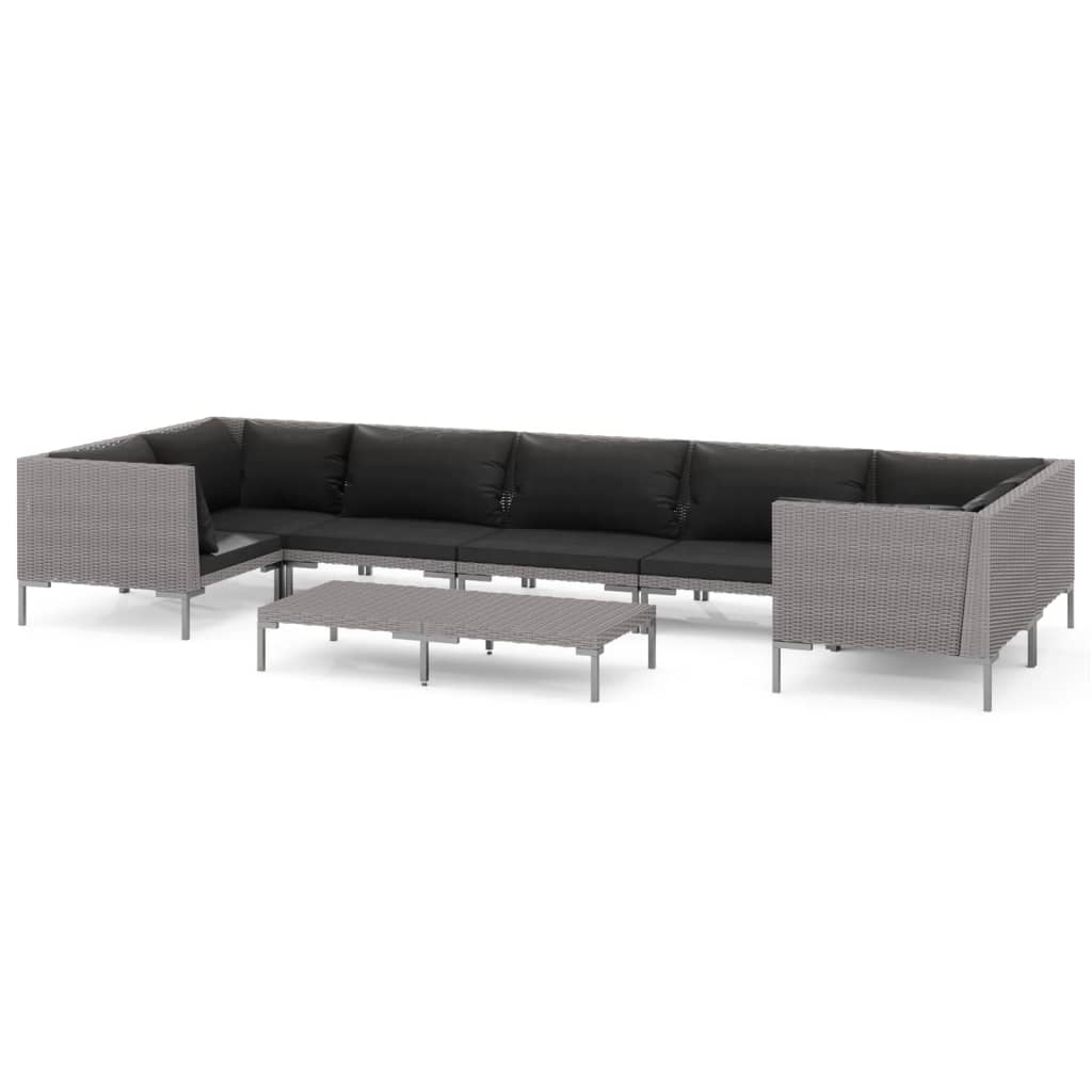 8 Piece Garden Lounge Set with Cushions Poly Rattan Dark Grey