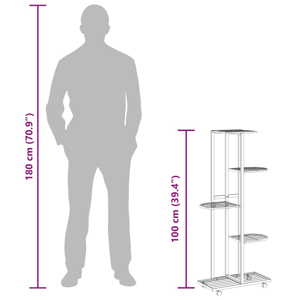 5-Floor Flower Stand with Wheels 44x23x100 cm Black Iron